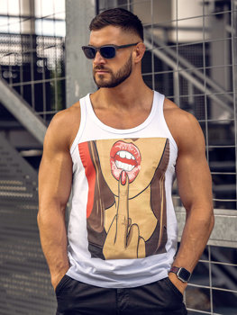 Bílé pánské tílko s potiskem tank top Bolf 143026A