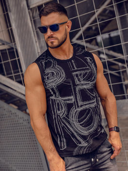 Černo-grafitové pánské tílko s potiskem tank top Bolf 14818A