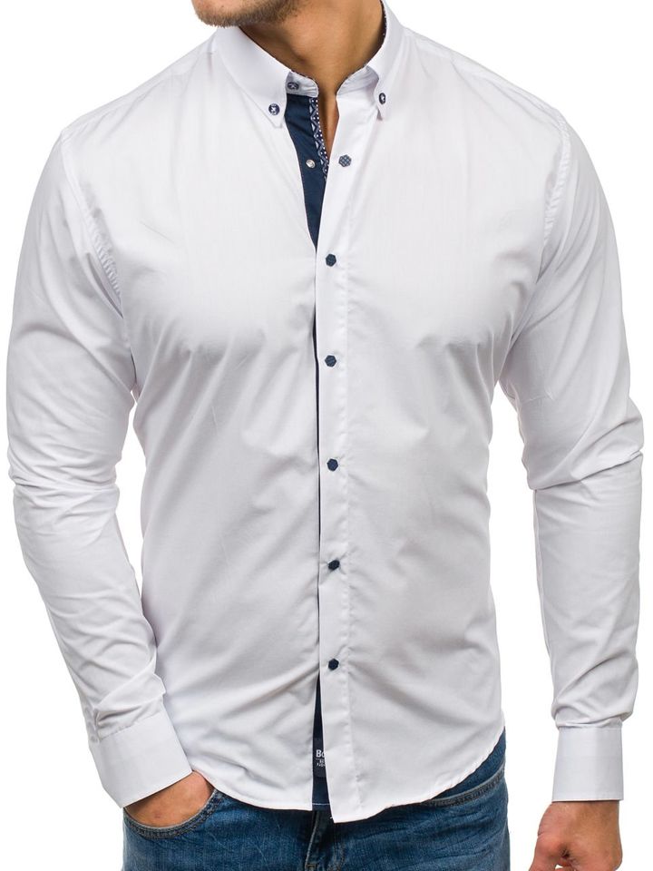 Bílá pánská elegantní košile s dlouhým rukávem Bolf 7723