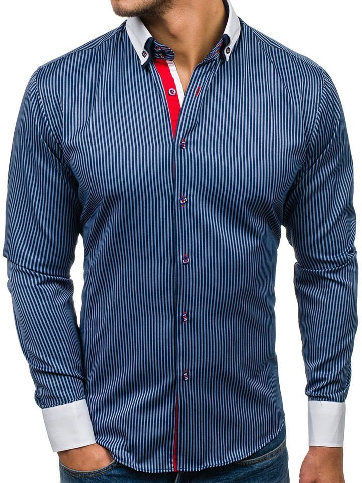 Tmavě modrá pánská elegantní košile s dlouhým rukávem Bolf 2790