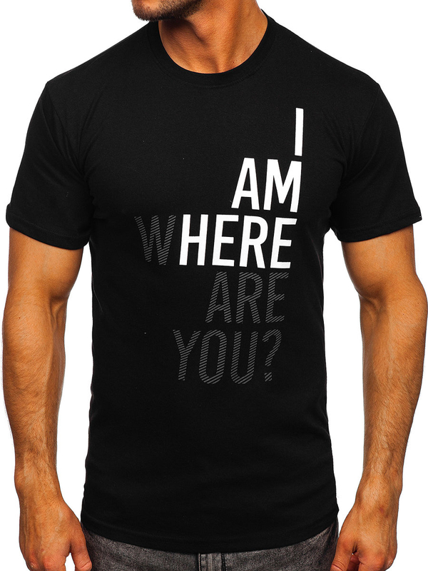 Černé pánské bavlněné tričko s potiskem Bolf 0404T