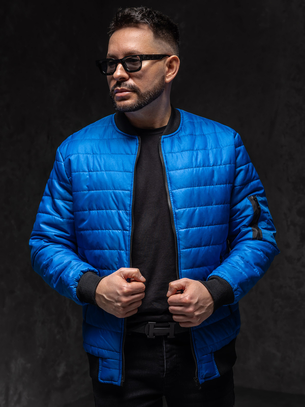 Modrá pánská prošívaná přechodová bunda bomber Bolf MY-02A1