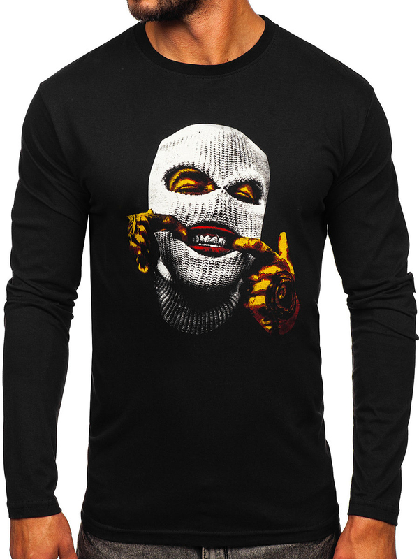 Černé pánské tričko s dlouhým rukávem a s potiskem Bolf 146744