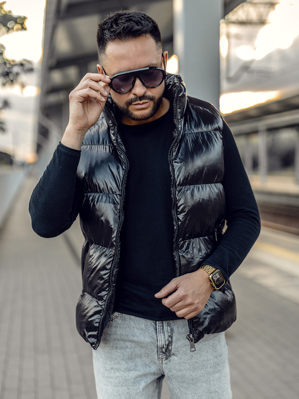 Černá pánská silná prošívaná vesta Bolf 9968