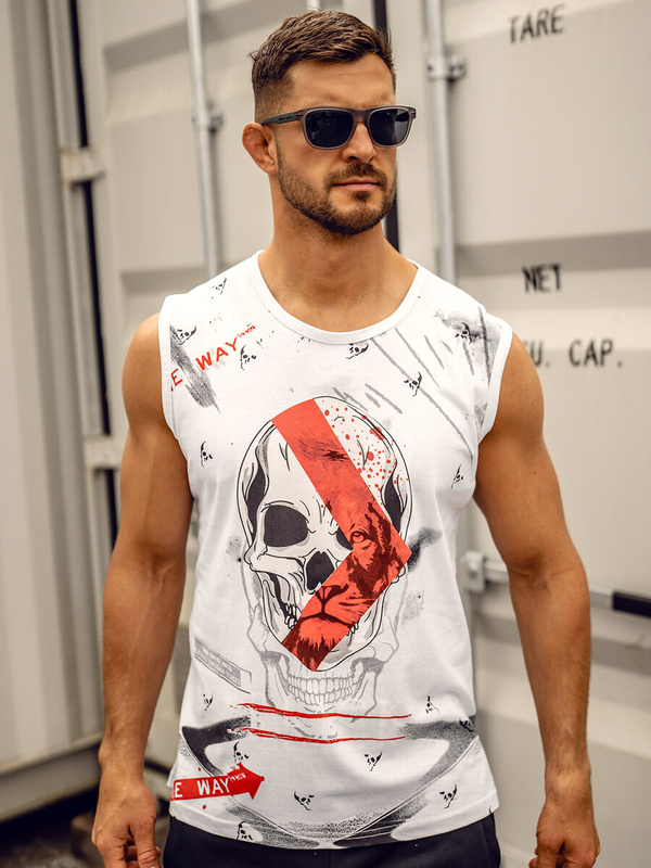 Bílé pánské tílko s potiskem tank top Bolf 14814A