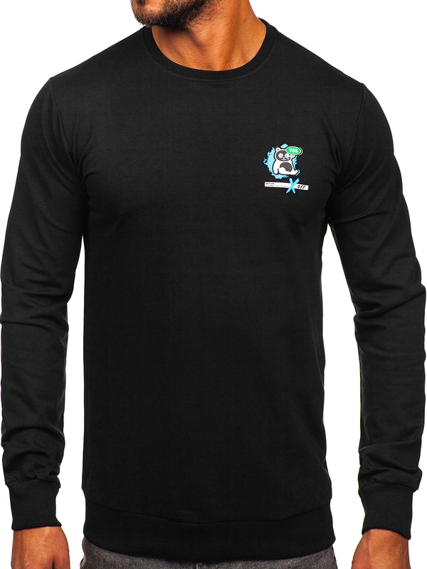 Černá pánská mikina bez kapuce s potiskem Bolf 8744