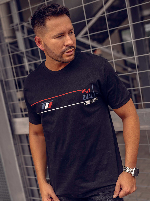 Černé pánské bavlněné tričko s potiskem Bolf 14772A