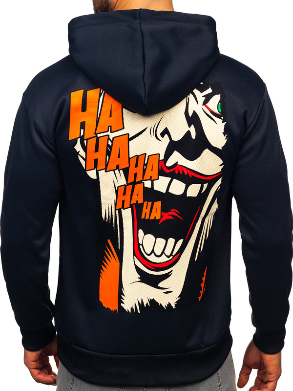 Tmavě modrá pánská mikina s kapucí a potiskem anorak Bolf M286