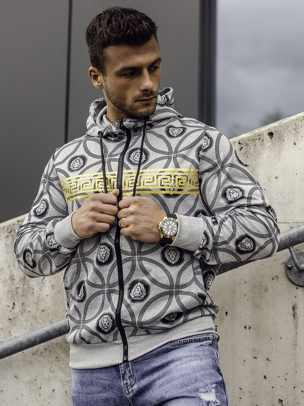 Šedá pánská mikina na zip s kapucí Bolf 27B8123A