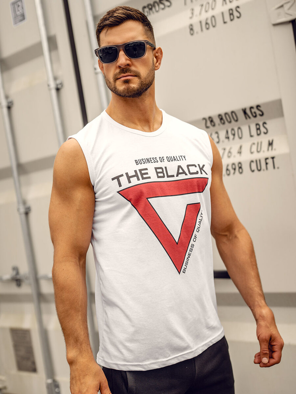 Bílé pánské tílko s potiskem tank top Bolf 14816A