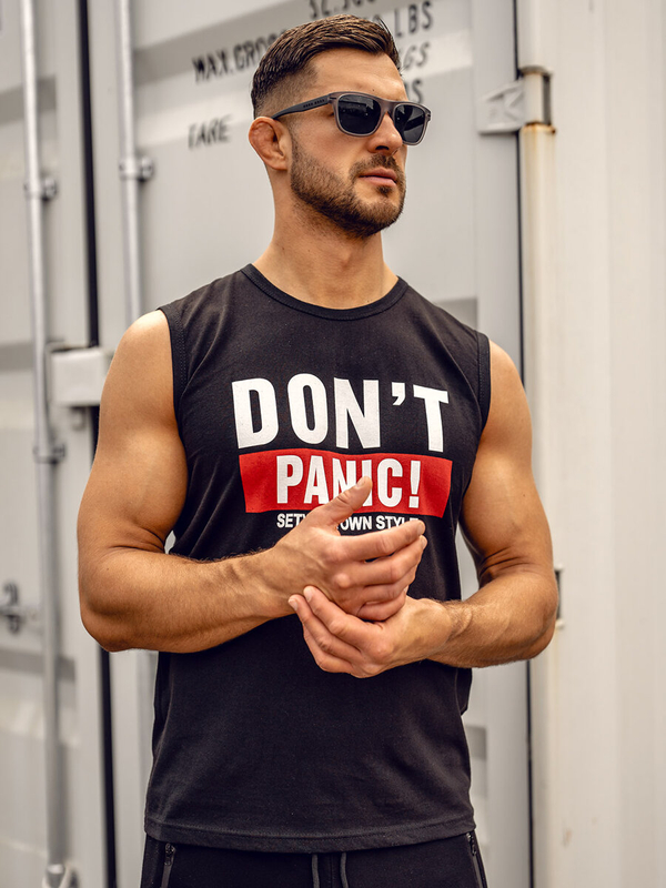 Černé pánské tílko s potiskem tank top Bolf 14827A