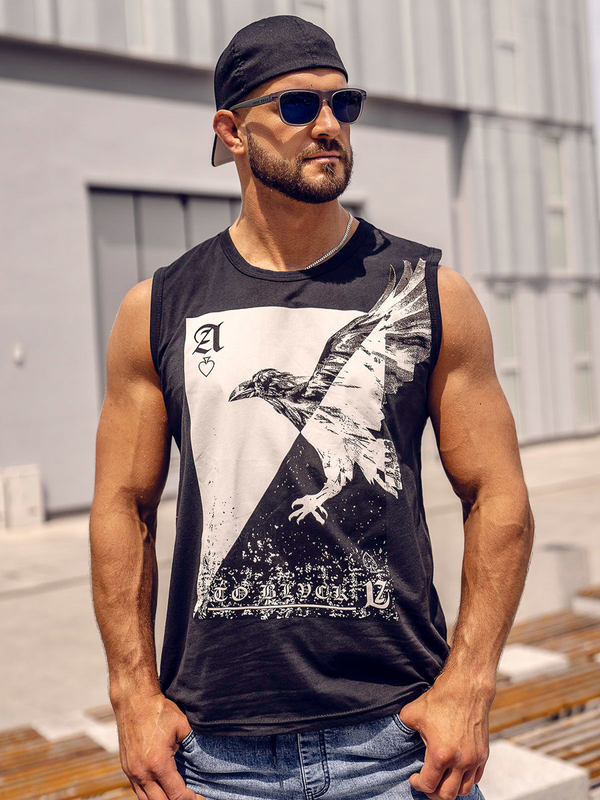 Černé pánské tílko s potiskem tank top Bolf 14821A