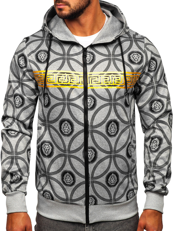 Šedá pánská mikina na zip s kapucí Bolf 27B8123