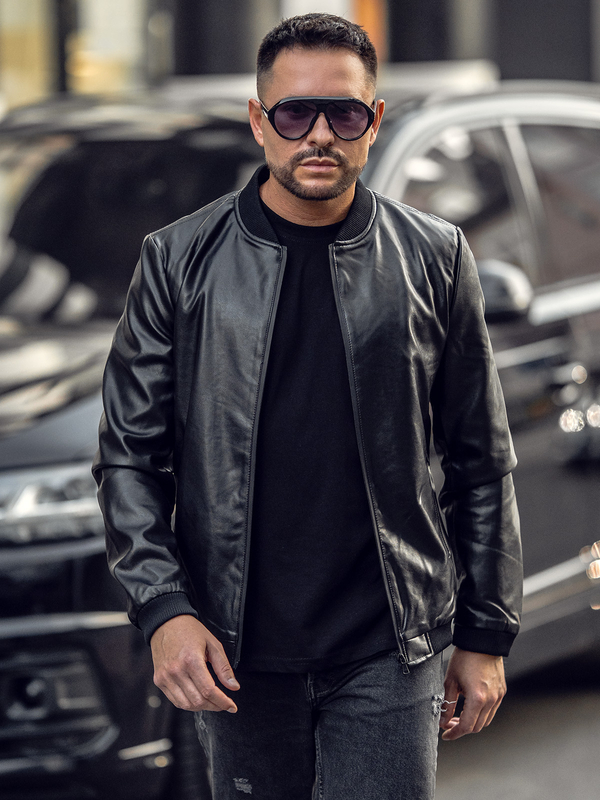 Černý pánský koženkový bomber bunda Bolf 6803A