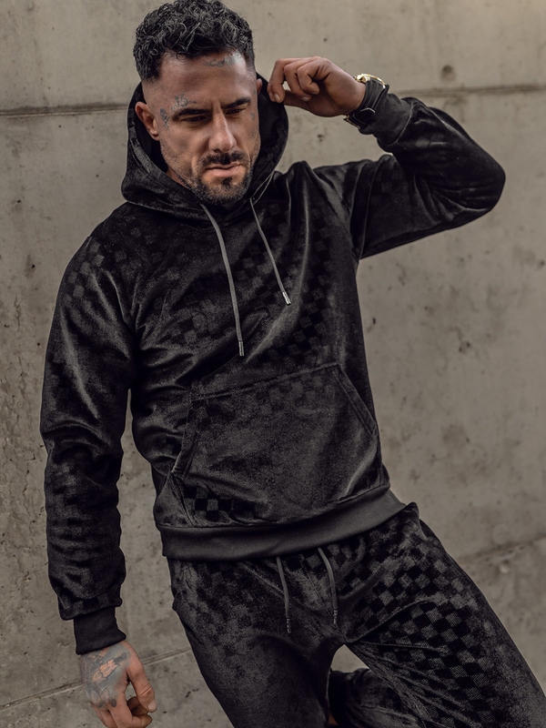 Černá pánská velurová tepláková souprava s kapucí Bolf 3A82-A