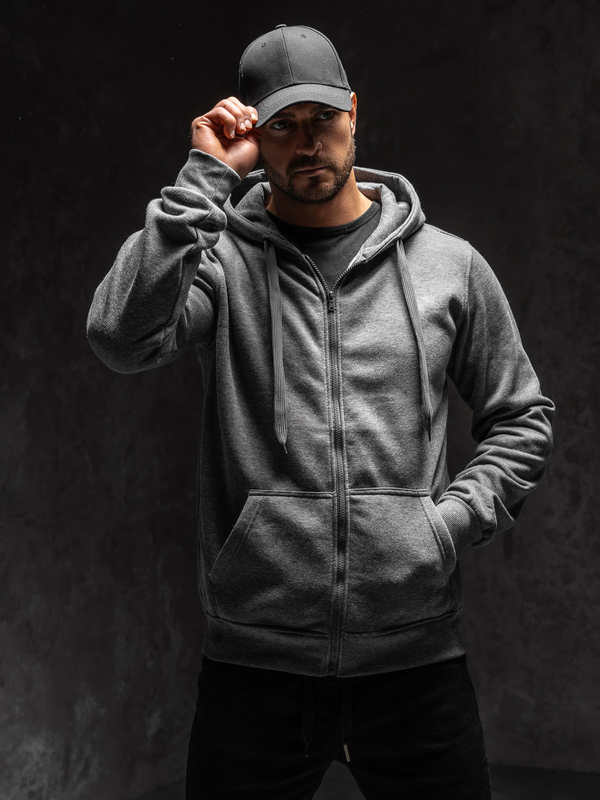 Antracitová pánská mikina na zip s kapucí Bolf 2008A1