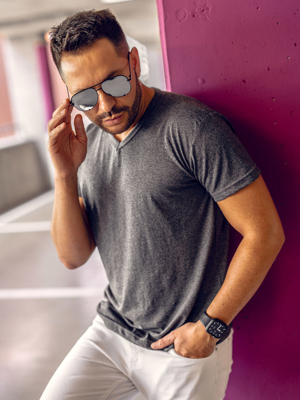 Antracitové pánské tričko bez potisku s výstřihem do V Bolf 192131A