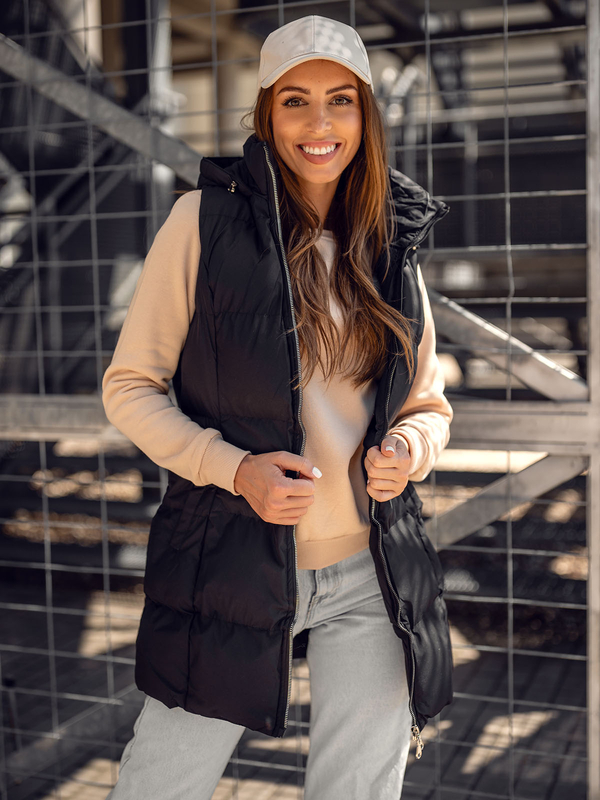 Černá dámská prodloužená prošívaná vesta Bolf 5M721A